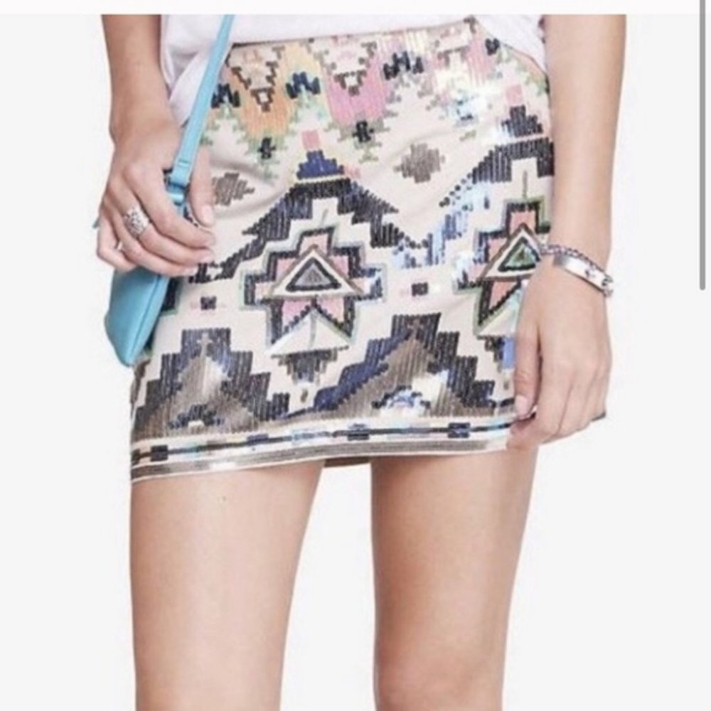 NEW Express Aztec Sequin Mini Skirt Small S